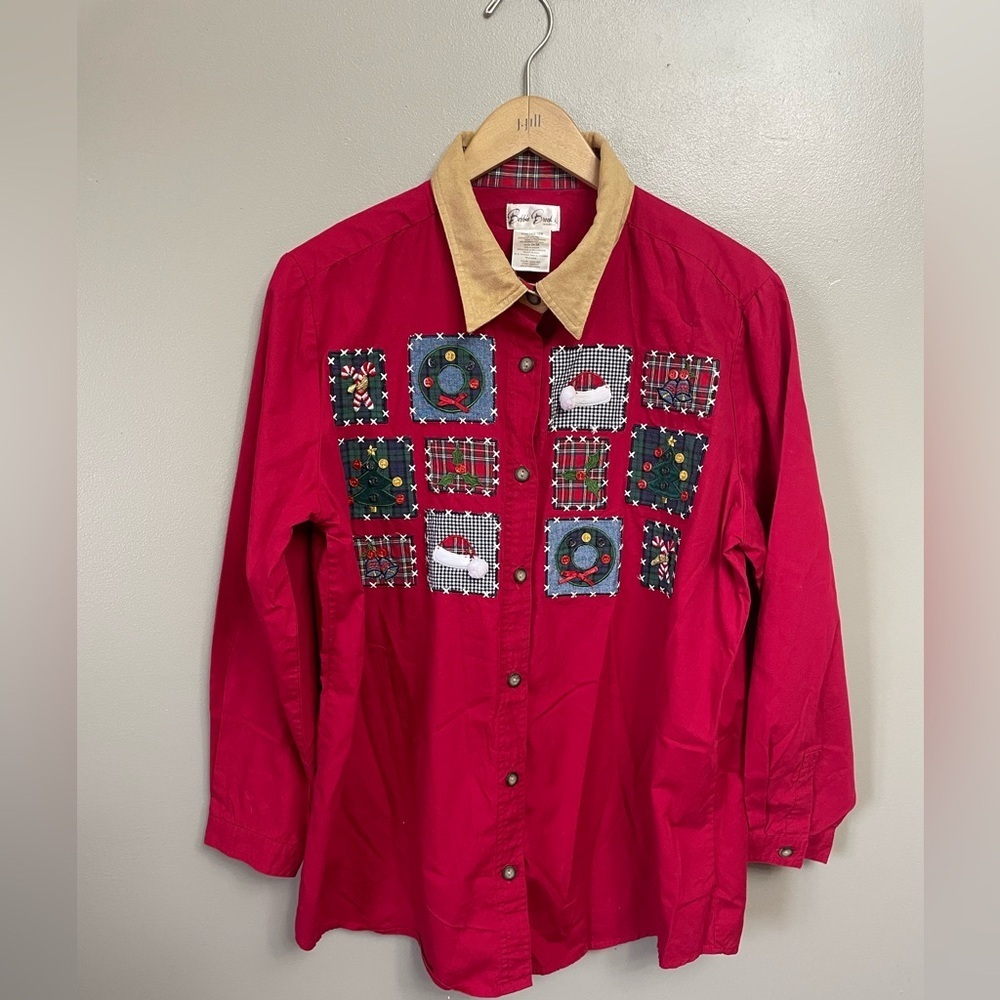 BOBBIE BROOKS 14 Red Button-Down Holiday Christmas Shirt